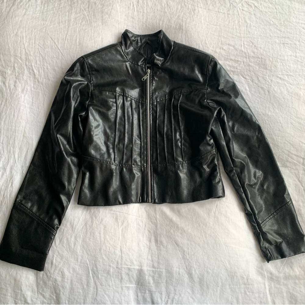 NWT Vintage Dollhouse Mock Neck Faux Leather Crop Moto Biker Jacket 90s Y2K - Picture 1 of 6